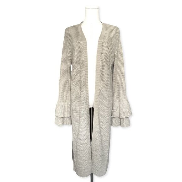Alya Francescas Womens Chunky Knit Cardigan Beige Size L Flared Bell Sleeve Open - Picture 1 of 11